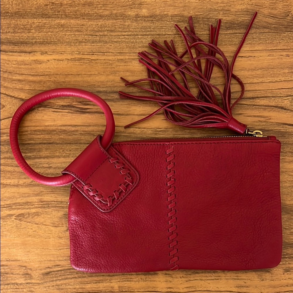 HOBO Red Clutch Wristlet with Tassel Detail